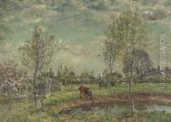 Landscape With Cattle Oil Painting by William Mark Fisher