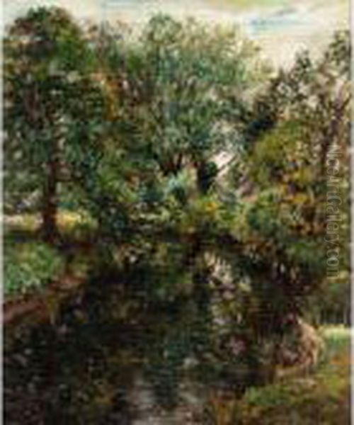 A Shady Pool Oil Painting by William Mark Fisher