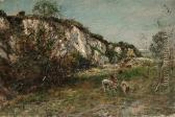 Cattle Grazing In An Old Quarry Oil Painting by William Mark Fisher