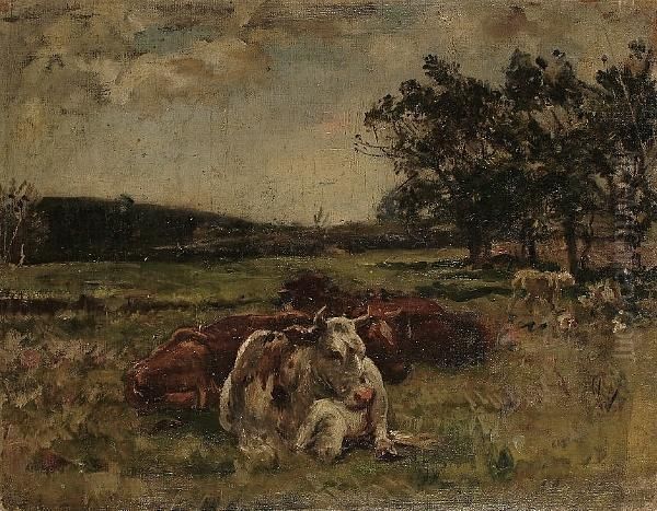 Cattle In A Meadow Oil Painting by William Mark Fisher