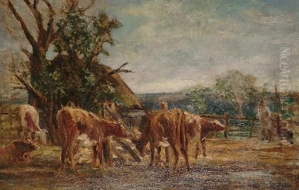 Landscape With Cattle In The Foreground Oil Painting by William Mark Fisher