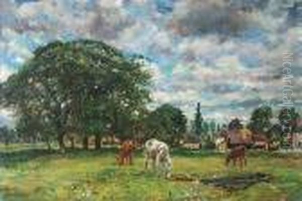 Horses In The Meadow Oil Painting by William Mark Fisher