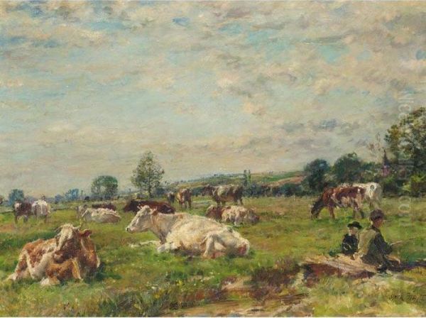 Cattle In A Meadow Oil Painting by William Mark Fisher