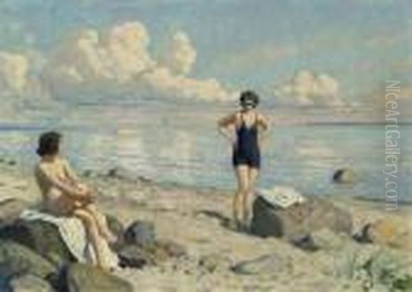 On The Beach Oil Painting by Paul-Gustave Fischer