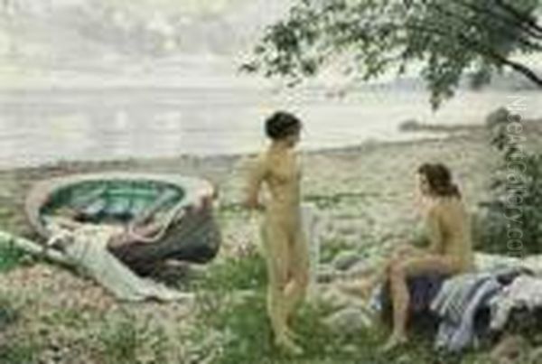 On The Beach Oil Painting by Paul-Gustave Fischer