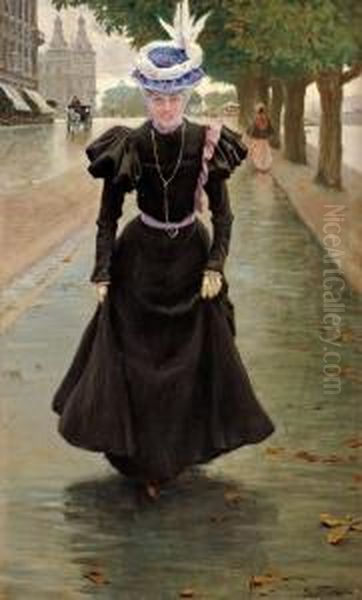 I Ostersogade Med Sotorvet Og Dronning Louisesbro I Baggrunden Oil Painting by Paul-Gustave Fischer