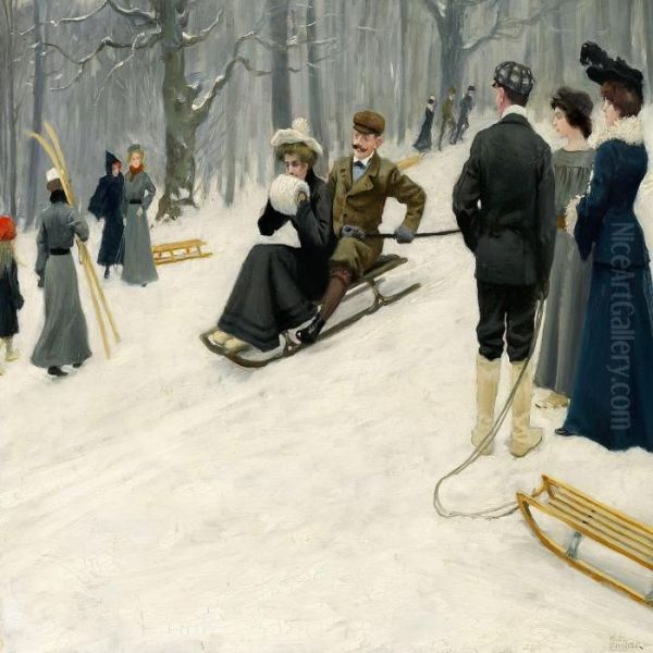 Snow Sled Ride Insondermarken Oil Painting by Paul-Gustave Fischer