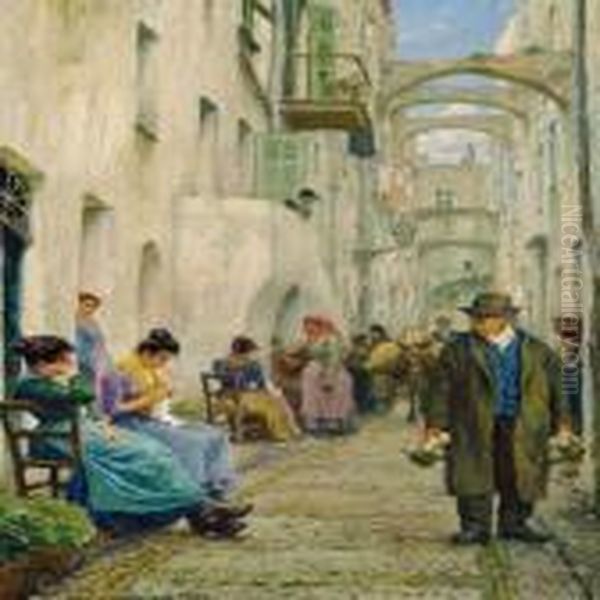 Street Scene In Sanremo Oil Painting by Paul-Gustave Fischer