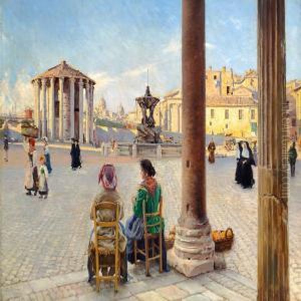 At The Vesta Temple In Rome Oil Painting by Paul-Gustave Fischer