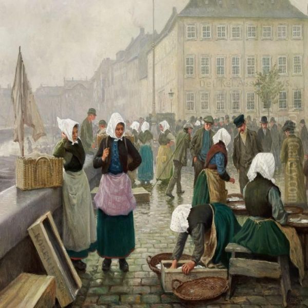 Fishwifes At Gammel Strand Oil Painting by Paul-Gustave Fischer