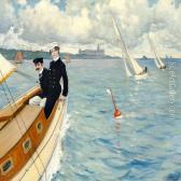 Regatta In The Sound, On The Port Side Kronborg Oil Painting by Paul-Gustave Fischer