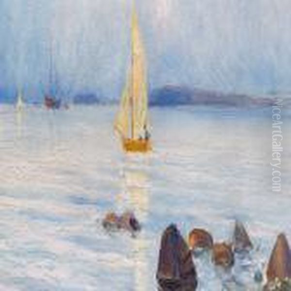 Sailing Boat Off The Coast, Norway Oil Painting by Paul-Gustave Fischer