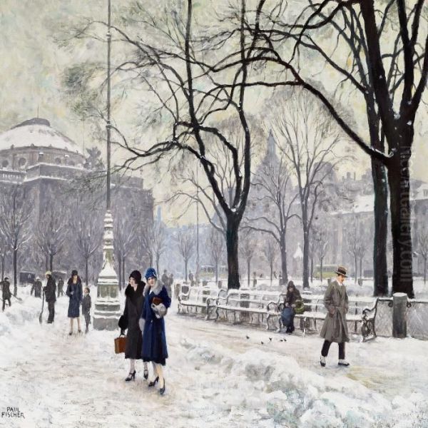 Winter Day In Kongens Nytorv With Two Elegant Women by Paul-Gustave Fischer