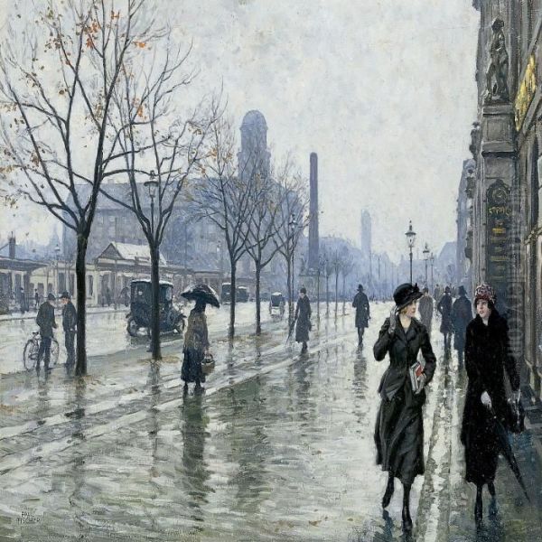 Rainy Day On Vesterbrogade, Copenhagen Oil Painting by Paul-Gustave Fischer