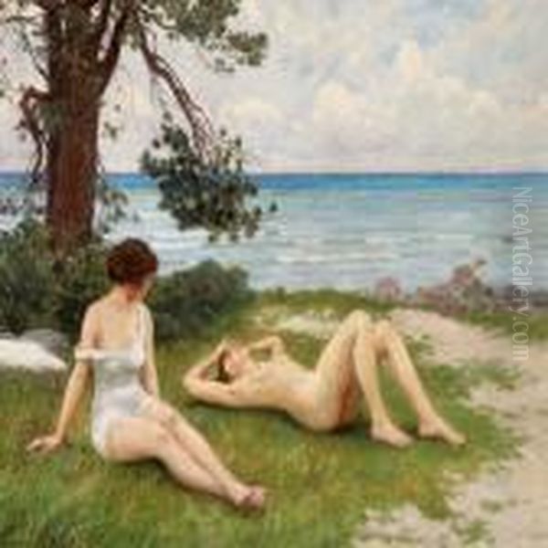 Young Girls On The Beach Oil Painting by Paul-Gustave Fischer