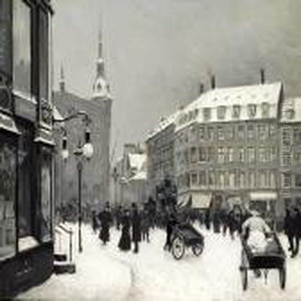 A Winter Day On Kultorvet In Copenhagen Oil Painting by Paul-Gustave Fischer