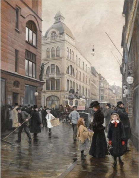 View Of Stroget Oil Painting by Paul-Gustave Fischer