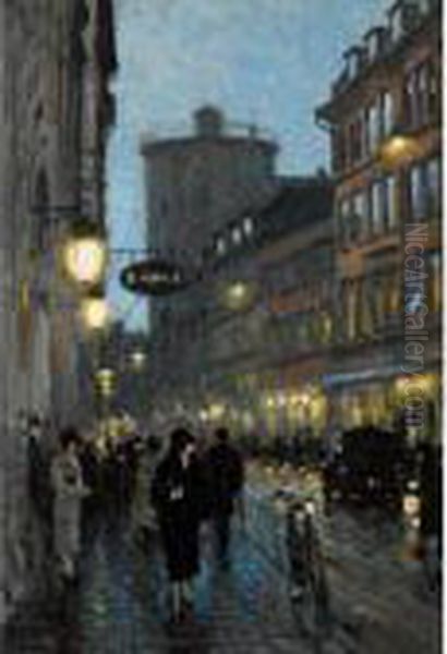 Aftenstemning (street At Evening) Oil Painting by Paul-Gustave Fischer