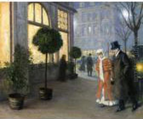 Efter Teatret (after The Theatre) Oil Painting by Paul-Gustave Fischer