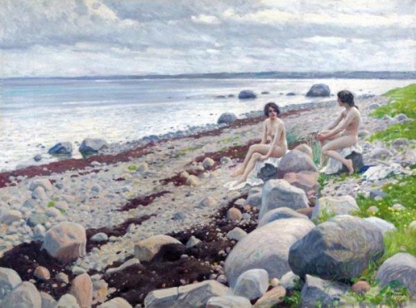 Nudes Bathing On A Beach Oil Painting by Paul-Gustave Fischer