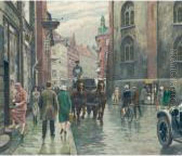 Street Scene In Copenhagen Oil Painting by Paul-Gustave Fischer