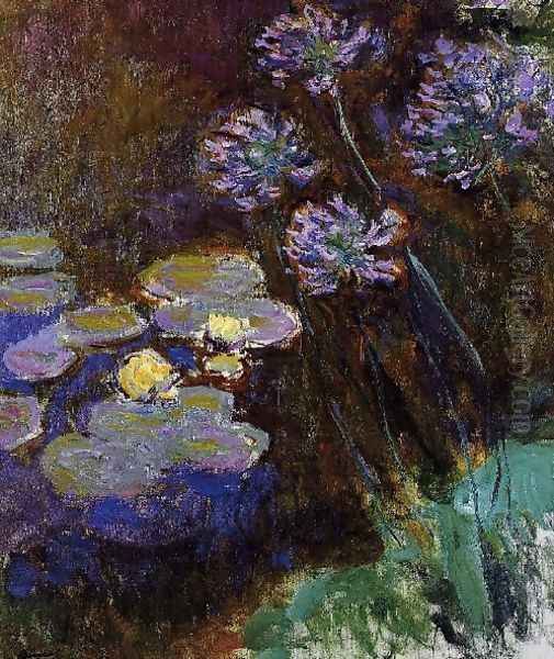 Water Lilies And Agapanthus59 Oil Painting by Claude Oscar Monet