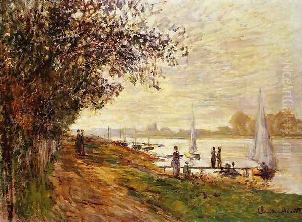 The Riverbank At Le Petit Gennevilliers Sunset Oil Painting by Claude Oscar Monet