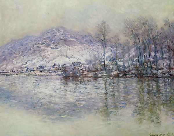 The Seine At Port Villez Snow Effect Oil Painting by Claude Oscar Monet