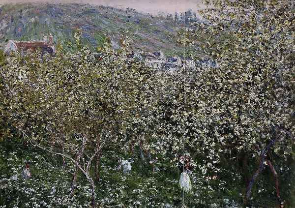 Vetheuil Flowering Plum Trees Oil Painting by Claude Oscar Monet