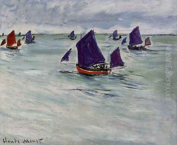 Fishing Boats Off Pourville Oil Painting by Claude Oscar Monet