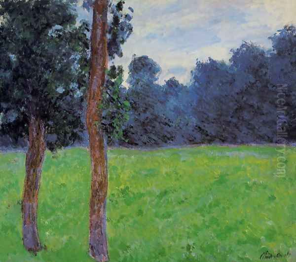 Two Trees In A Meadow Oil Painting by Claude Oscar Monet