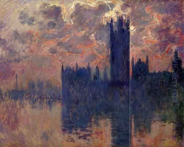 Houses of Parliament, Sunset (detail) Oil Painting by Claude Oscar Monet