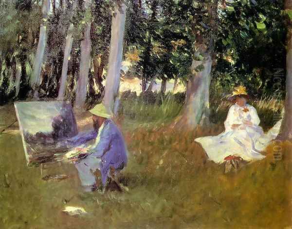 Sargent Claude monet_painting_in a garden 1885 Oil Painting by Claude Oscar Monet