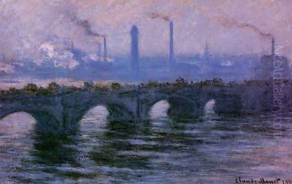 Waterloo Bridge, Overcast Weather Oil Painting by Claude Oscar Monet