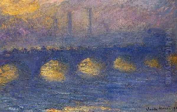 Waterloo Bridge Overcast Weather3 Oil Painting by Claude Oscar Monet