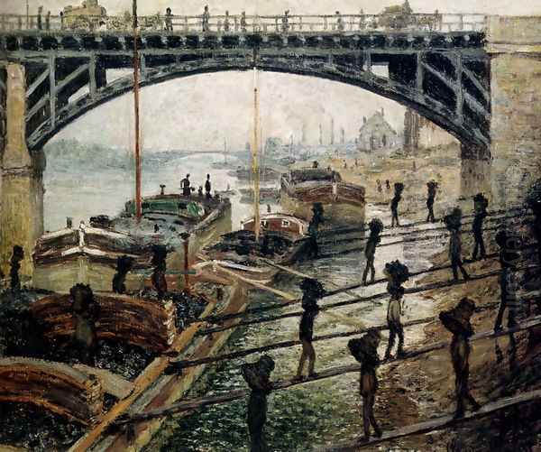 Unloading Coal Oil Painting by Claude Oscar Monet