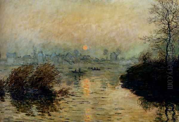 Sun Setting Over The Seine At Lavacourt, Winter Effect Oil Painting by Claude Oscar Monet