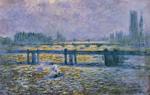 Charing Cross Bridge, Reflections on the Thames Oil Painting by Claude Oscar Monet