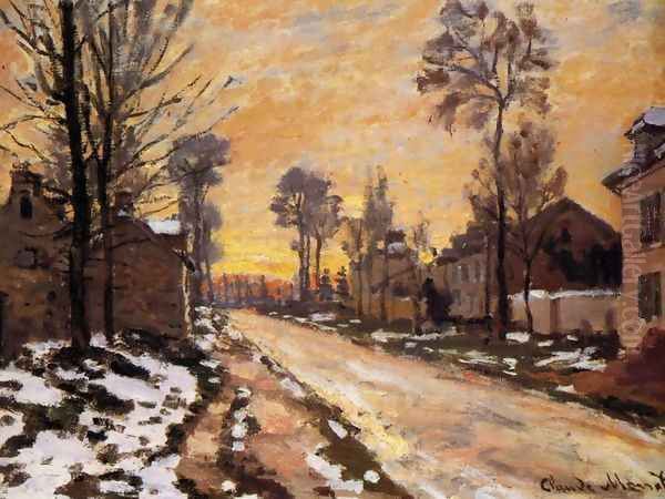 Road at Louveciennes, Melting Snow, Sunset Oil Painting by Claude Oscar Monet