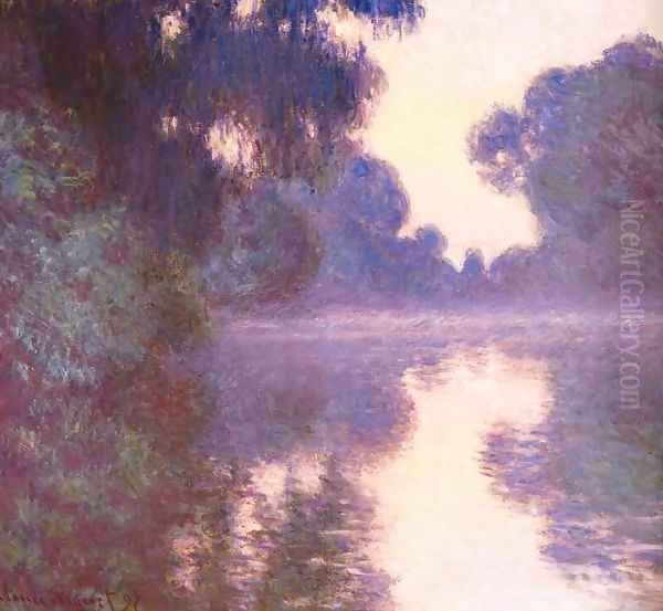 Misty morning on the Seine blue Oil Painting by Claude Oscar Monet