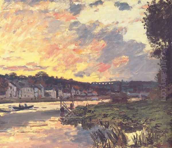 The Seine at Bougival in the Evening Oil Painting by Claude Oscar Monet