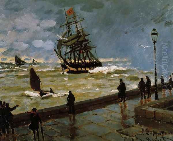 The Jetty at Le Havre in Rough Westher Oil Painting by Claude Oscar Monet