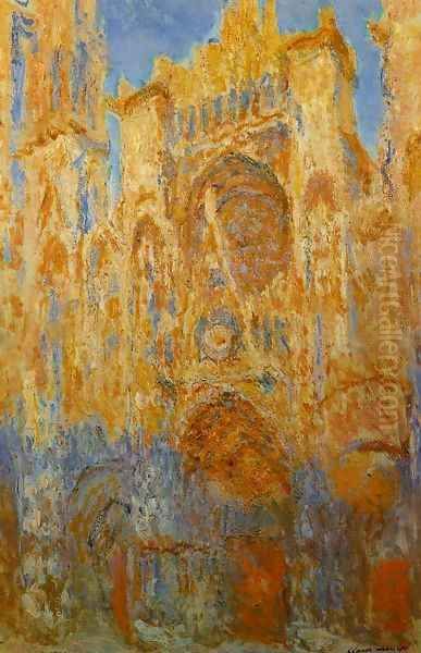 Rouen Cathedral at the End of Day Sunlight Effect 1892-1893 Oil Painting by Claude Oscar Monet