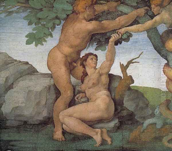 Ceiling Of The Sistine Chapel Genesis The Fall And Expulsion From Paradise The Original Sin Oil Painting by Michelangelo Buonarroti