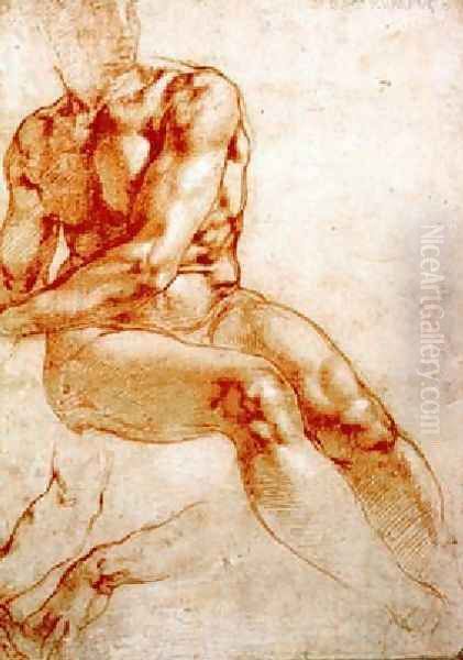 Male Nude Study Oil Painting by Michelangelo Buonarroti