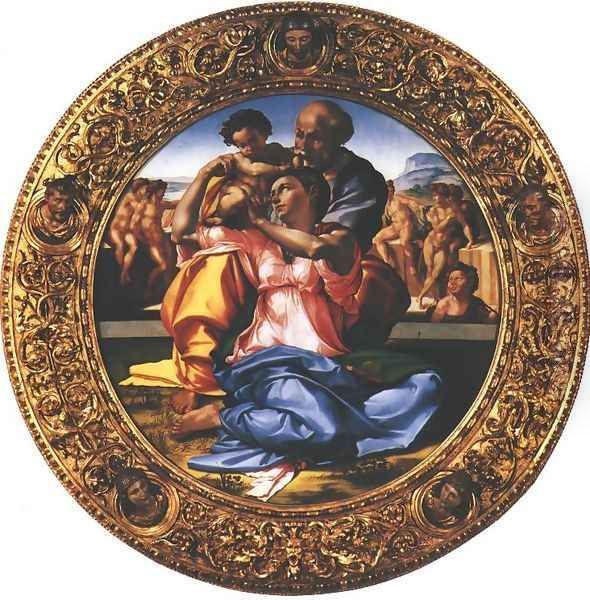 Holy Family with the Infant St. John (Doni Tondo) Oil Painting by Michelangelo Buonarroti