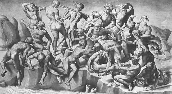 Battle Of Cascina (Part) 1505 Oil Painting by Michelangelo Buonarroti