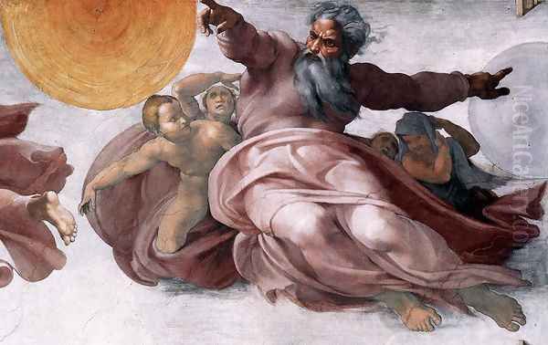 Creation of the Sun, Moon, and Plants (detail-1) 1511 Oil Painting by Michelangelo Buonarroti