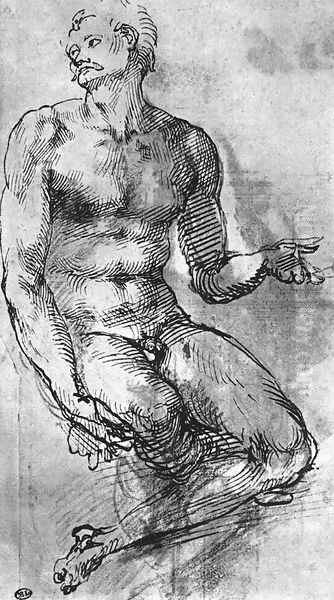 Nude Man from the Front 1510-11 Oil Painting by Michelangelo Buonarroti