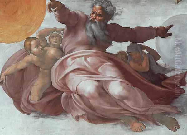 The Creation of the Heavens (detail) 1508-12 Oil Painting by Michelangelo Buonarroti